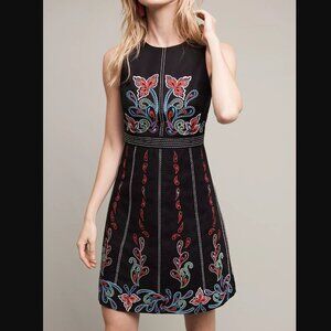 Maeve Women's Size 0 Chennai Dress ~ Black Embroidered Sheath Anthropologie Boho